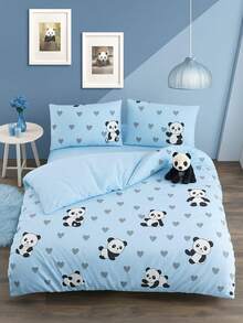 Panda Pattern Cotton Duvet Cover Set – 70% Cotton, Made In Turkey - Baby Blue - View 8