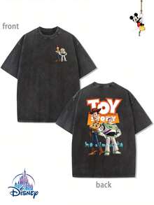 1 New Disney Cotton Washable T-Shirt, Disney TOY Story Protagonist Group Printing, Round Neck Leisure And Comfortable Cotton Washable T-Shirt, Suitable For Sports And Daily Wear, Good Choice For Gifts, Party Essential, High-Quality Clothing, Suitable For Gifts. - màu đen - Xem 1