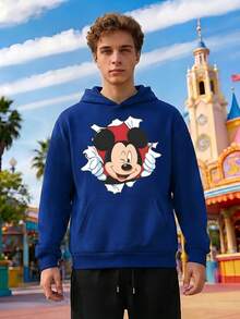 Men's Crew Neck Sweatshirt And Sweatpants Set, Disney Mickey Mouse Print, Sportswear, Comfortable Men's Hoodie And Sweatpants Two-Piece Set, The Best Gift For Men. - 藍色 - 查看 2