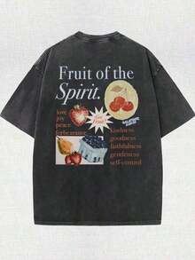 2026 Summer TopsWeStyle Hub Valentine's Day 1 PcsFruit Of The Holy Spirit Christian Faith Religious Printing Vintage Washed T-Shirt, 230G, Retro Street Style. Simple And Versatile, Pure Cotton Is Of High Quality, Novel And Fashionable, And It Is A Must-Have Fashion T-Shirt For Spring And Summer. 180g 100% CottonLoose And Comfortableshirt - 寶藍色 - 查看 7