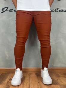 Black Tailored Trousers, Plain, Traditional Style, 4% Lycra - 棕色 - 查看 4