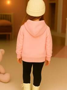 Children's Plain Fleece Sweatshirt, Basic Cold Weather Jacket With Hood, Flannel Lined, Premium Kangaroo Hoodie, Various Colors, Winter, Sizes 2 To 16 - Màu Hồng baby - Xem 2