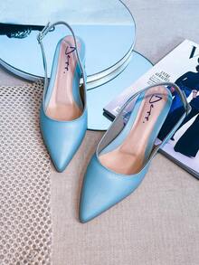 Slingback Open-Toe Pump With A Heel Below 3cm. - Light Blue - Plain - View 4