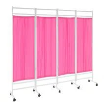 Pink 4-Panel Foldable Medical Room Divider With Double-Layer Nylon Curtains, 10 Locking Wheels, Portable Privacy Screen 200*180cm - Default - View 11