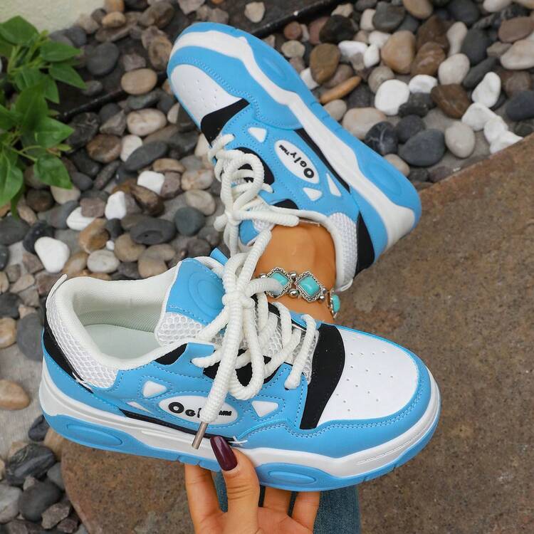 Damen Schnür-Lässig Sneaker - Sportlicher Stil Vulkanisierte Schuhe, Dicke Sohle, Retro Brotschuhe, vielseitig für Lässig, Pendeln, Dates, Schule und andere Anlässe, in der kompletten Größenpalette erhältlich - Blau - Übersicht 15