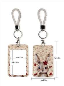 1pc ABS Floral Rabbit Pattern Fashion Personalized Cartoon Pull-Push Card Holder Keychain Bag Pendant, Student Wristband Card Holder, Ladies Wristband Card Holder, ID Bus Protection Case, Student Campus Card Protection Case - Rectangle - View 7