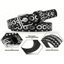 1pc Women's Belt Fashionable Rivet Belt Needle Buckle Belt Street Punk Hip Hop Style Y2K Belt Paired With Skirt Jeans Belts Fall, Autumn, Halloween - 黑色 - 查看 5