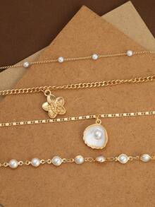 1 Set Elegant Vintage Palace Style Versatile Casual High-End Creative Shell Flower Multilayer Subtle Necklace - Multicolor - View 2