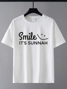 Men's Fashionable Smile Print Round Neck Short Sleeve Casual T-Shirt - White - View 2