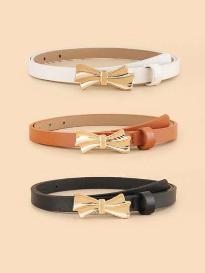 1 Piece Bow-Decorated PU Leather Premium Slim Waist Belt Fashionable Girl's Tailored Waist Belt Versatile Slim Waist Belt For Girl Stylish Long Dress Accessory