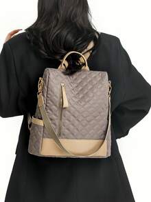 Houndstooth Backpack | The Morning Interpretation Of All-Weather Commuting Aesthetics, Unlocking Absolute Sovereignty In Daily, Business And Travel Scenarios. Equipped With A Full Series Of Three Carrying Modes: The Entire Series Adopts A Houndstooth Craft. - Multicolor - View 9