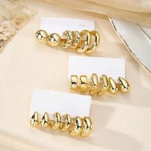 18件套CCB耳环套装，圆形扭纹水滴耳环，女士珠宝礼品套装 - 金色 - 查看 3