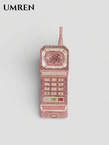 Sparkling, Dazzling, Elegant Crystal Rhinestone Cellphone Shape Purse Cute Crystal Handbag Novelty Diamond Evening Bag For Party Prom Cocktail - Pink - View 6