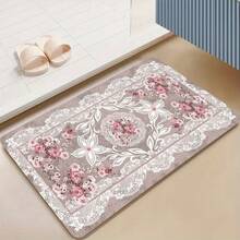 Vintage Pink Floral Pattern Non-Slip Bath Mat - Imitation Material Rectangular Floor Mat, Absorbent And Non-Slip, Suitable For Bedroom, Bathroom, Toilet, Kitchen Entrance, Etc. Home Decoration, Four Seasons Universal Mode, Not Only Is Suitable For The Festival Of Non-Slip Floor Mats, But Also As A Housewarming Gift Wedding Gift To Friends And Family As Well As Their Own Home, Rectangular Entrance Carpet For Indoor/Outdoor Use, Non Slip Backing, Bathroom Mat, Interior Decorative Door Mat, Decorative Floor Mat For Porch/Garden/Terrace, Suitable For Homes, Gardens, And Living Spaces, Ideal Gift For Loved Ones, Enhances Entryway, Living Room, Kitchen Decor, Valentines, Christmas Day, Halloween, Thanksgiving Day, Easter Day, Mother's Day, Father's Day, Back To School Season Decorations - Kiểu 6 - Xem 3