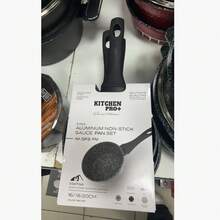 3-Piece Cookware Set - Nonstick Aluminum Frying Pan / Black Stone Coated Saucepan & Skillet / Multi-Burner Compatible Cooking Pots (Pattern Random) - Black - View 7