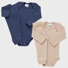 4-Piece Baby Set: Long-Sleeved Bodysuit + Plain Pants, Toddler Ribbed Knit Set, Sizes Newborn, Small, Medium, Large. - 海軍藍/卡其色 - 查看 1
