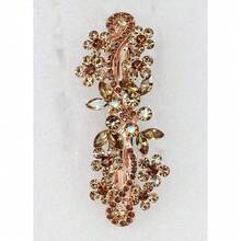D Topaz Color Brown Crystal Floral Hair Barrette Clip - SmokedTopaz - View 4