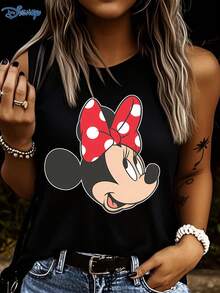 Disney Minnie Mouse Graphic Print Women's Tank Top, Fashion Casual Round Neck Stretchy Camisole, Easy Care Fabric, Suitable For Daily Wear - Black - View 3