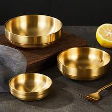 不锈钢金色调味碟，双层不锈钢圆形酱汁碟，汉堡和炸鸡酱汁碟，厨房餐桌用具及节日餐具 - 适合斋月使用 - 金色 - 查看 2