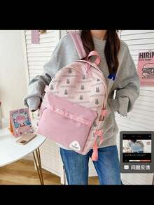 Mochila Escolar de computadora de viaje escolar Linda Mochila para Adolescentes moda informal dibujos de conejos con Compartimento para Laptop - Rosa - Ver 2