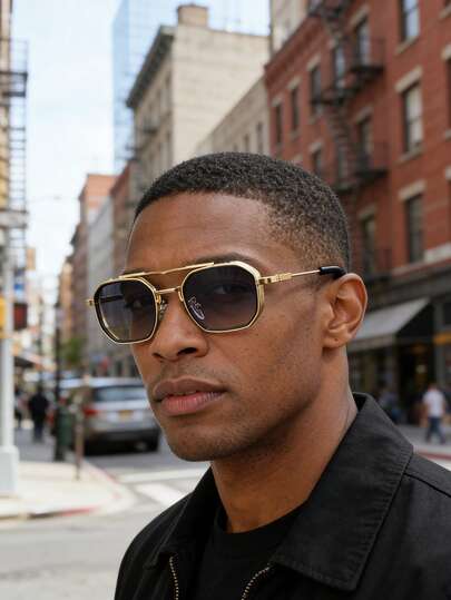 Estas gafas de moda para hombres de estilo vintage europeo y americano con doble metal, de estilo clásico aviador, con decoración de metal de doble haz, transmiten una sensación vintage y exquisita. El marco cuadrado combinado con las lentes degradadas crea un estilo clásico eterno, convirtiéndolo en una opción ideal para el ocio y las aventuras al aire libre.