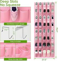 Euuztu Over Door Shoe Organizer With 40 Large Breathable Mesh Pockets, Space Saving Shoe Holder, Hanging Shoe Rack Entryway Bedroom Closet Storage - 藏蓝色 - 查看 2