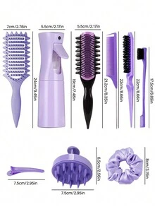 Set de peinado de 1/2/3/4/5/6/11/12 piezas: Nuevo diseño de peine de 9 filas, dientes de peine rizado desmontables, peine de peinado mejorado, botella de spray de 200 ml con excelente sellado y diseño antifugas, kit de herramientas de cepillo de bordes para el cabello, accesorios de belleza para el cabello para el hogar, verano, vacaciones, viaje - Multicolor - Ver 11