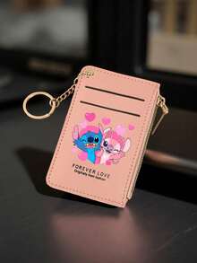 1个史迪奇卡通印花拉链多卡位超薄卡包带身份证窗口信用卡钱包零钱包钥匙扣女士钱包迷你钱包小钱包钥匙扣 - 彩色 - 查看 3