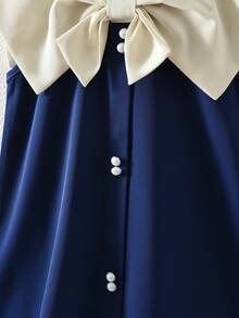 Gaun Tanpa Lengan dengan Kerah Warna Kontras untuk Anak Perempuan, Gaya Manis & Imut, Cocok untuk Dipakai di Musim Panas - Navy Blue - View 5