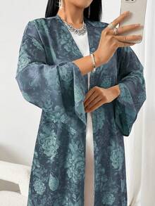Women's Elegant Floral Print Arabic Abaya - Multicolor - View 5