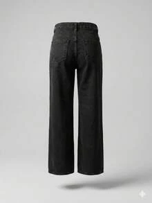 Women's Black Wide Leg Jeans, Loose Fit, Casual Chic Style - Black - View 7
