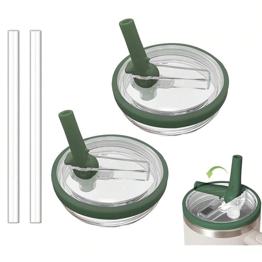 2 Pack 30 Oz Tumbler Flip Straw Lid Replacement Compatible For  , Leak Proof Lid Replacement For 30 OZ  H2.0  Tumbler,Spill Proof Splash Reusable (FArmyss Gre1en) - 陸軍綠軍 - 查看 1