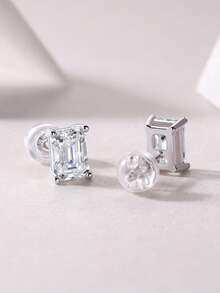 Bông tai bạc 925 đính đá Moissanite dành cho nữ, không gây dị ứng, lấp lánh, quà tặng Ngày Valentine/Đính hôn/Cưới/Sinh nhật, hộp quà sang trọng chống oxy hóa. - Bạc - Xem 5