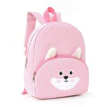 1. 儿童卡通动物背包，粉色和白色条纹设计，狐狸图案，毛绒耳朵和卡通表情刺绣，轻便，非常适合上学、旅行和日常使用，生日礼物。 - 彩色 - 查看 6