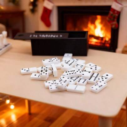 2set,28pcs/1set Mini Domino Set | Black Plastic Set, Suitable For Board Game Scenes, Model Train Layouts, And Collectible Displays, Holiday Decorations