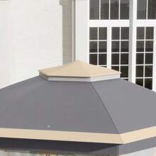 Folding Hexagonal Gazebo Measuring 4 X 4 M, With Water And UV Resistant Canvas, Double Roof, Ventilation Opening, Carrying Bag, Beige And Khaki Polyester - Khaki - View 6