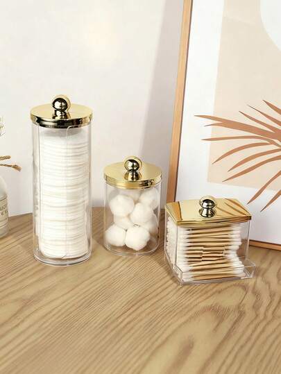 Qtip Holder Dispenser For Bathroom Jar Storage Organization, Dressing Table Cosmetic Organization, Suitable For Storing Cotton Swabs, Cotton Balls, Cotton Pads, Dental Floss Sticks