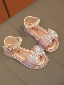 1 Pair New Girls' Flat Sandals With Bowknot, Shiny Princess Sandals, Wear-Resistant Non-Slip Lightweight Soft, Suitable For Daily, Casual, Party Wear - Pink - View 17