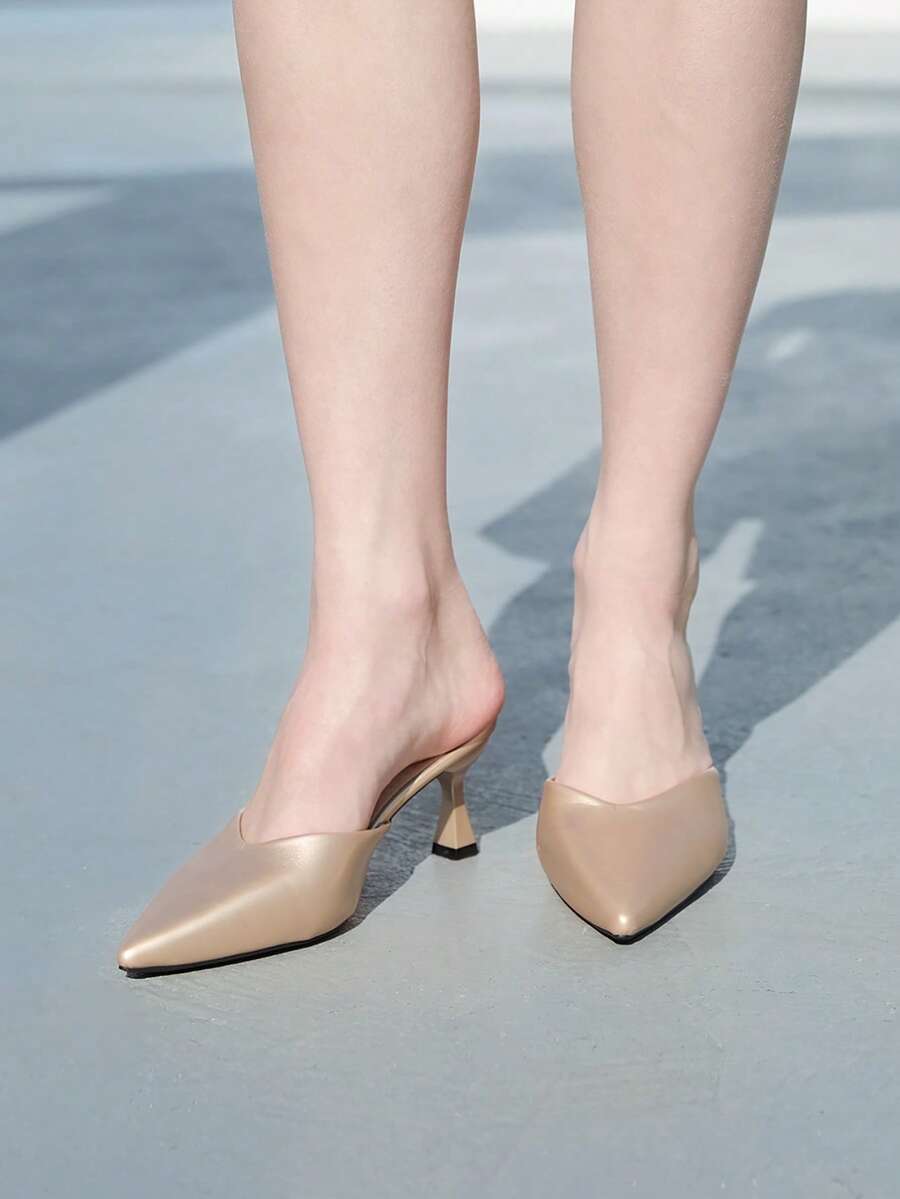 CHICVUE 女士尖头高跟拖鞋凉鞋，仙女拖鞋，一脚蹬，春季新品 - 金色 - 查看 1