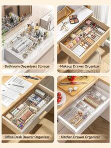 1/11/18/25 Stück Kunststoff Schubladenorganizer Set, 4 Größen, Schminktisch Organizer Box, Schminktisch und Schreibtisch Schubladenorganizer Tablett, Schlafzimmer, Badezimmer, Küchenutensilien und Büroorganizer und Aufbewahrung (transparent), multifunktionales Organizer Set, Raumdekoration - Transparent - Übersicht 11