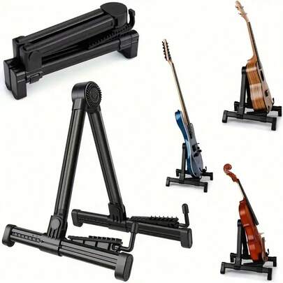 Multifunctional Universal Guitar Stand - Black Instrument Stand, Acoustic Guitar Floor Stand, Suitable For Acoustic And Electric Guitar, Violin, Bass, Ukulele, Violin Etc. Adjustable, Foldable, Easy To Carry, For Guitar Display, Guitar Decor, Outdoor Performance, Band Show, Musician Gift, Camping, Music Room Decor, Men's Gift, New Year Gift, Music Gift, Guitar Gift