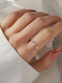 1 pieza Anillo minimalista elegante de perla, diseño único de moda personalizado, accesorio elegante - Anillo único - Ver 1