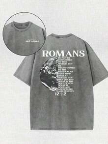 2026 Summer TopsWeStyle Hub Valentine's Day 1 PcsEarth Religious Cross With Retro Design Christian Jesus Printed Retro Washed T-Shirt, 230G, Retro Street Style. Simple And Versatile, Pure Cotton Is Of High Quality, Novel And Fashionable, And It Is A Must-Have Fashion T-Shirt For Spring And Summer.180g 100% CottonLoose And Comfortableshirt - 灰色 - 查看 1