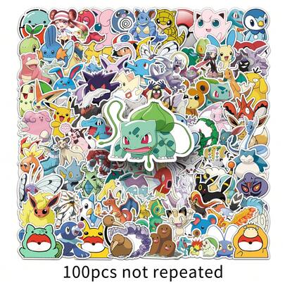  100PCs Waterproof Vinyl Pokemon Pikachu Stickers - Cute Cartoon Patterns, Suitable For Notebooks, Water Bottles, Skateboard, Helmet, Scrapbooks, Etc.