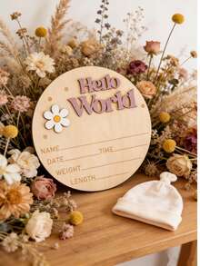 1个木质“Hello World”标牌，可用作出生记录板、幼儿园姓名牌、医院拍照道具、婴儿洗礼纪念品 - 木質色 - 查看 2
