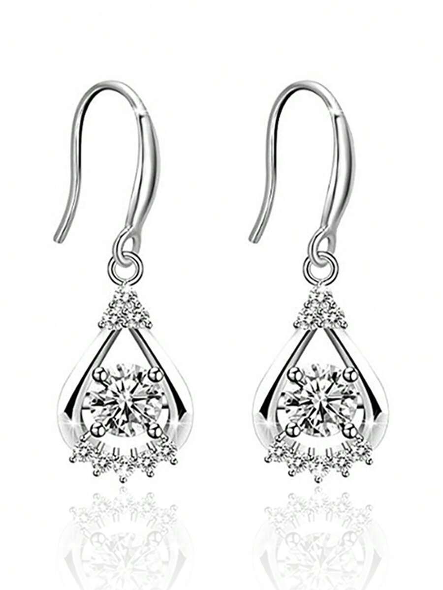 Bông tai hình giọt nước bằng bạc Sterling 925 đính đá Cubic Zirconia, không gây dị ứng, kiểu dáng thanh lịch, phù hợp để đeo hàng ngày, quà tặng sinh nhật. - Bạc - Xem 1