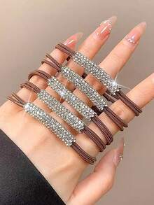 Sujetador de cola de caballo de cristal brillante de una pieza, lazo de pelo elástico de alta calidad, accesorio de pelo elegante - Multicolor - Ver 9