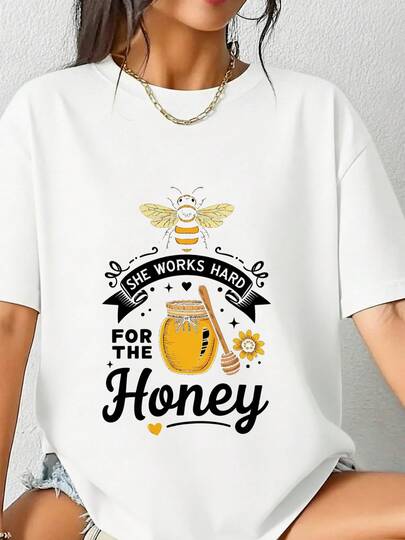 Item Picture Womens Honey Bee Alphabet Print Long Sleeve Pullover Casu (2)-4