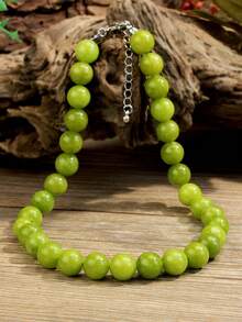 Dây chuyền đá olivine tự nhiên thanh lịch, vòng cổ hạt đá mã não xanh thời trang, dây chuyền đá thủ công dành cho nữ, phù hợp cho kỳ nghỉ, phong cách tối giản, đeo hàng ngày và dự tiệc. - màu xanh lá - Xem 7