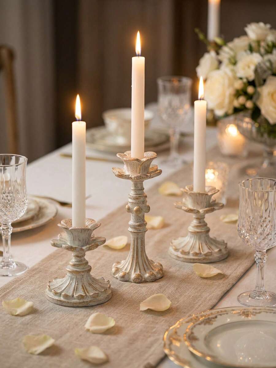 1pc/Set Retro Resin Candle Holder, Vintage European Style Desktop Decor